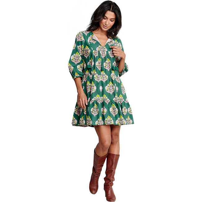 Womens Short Indira Dress, Hunter Green Flower