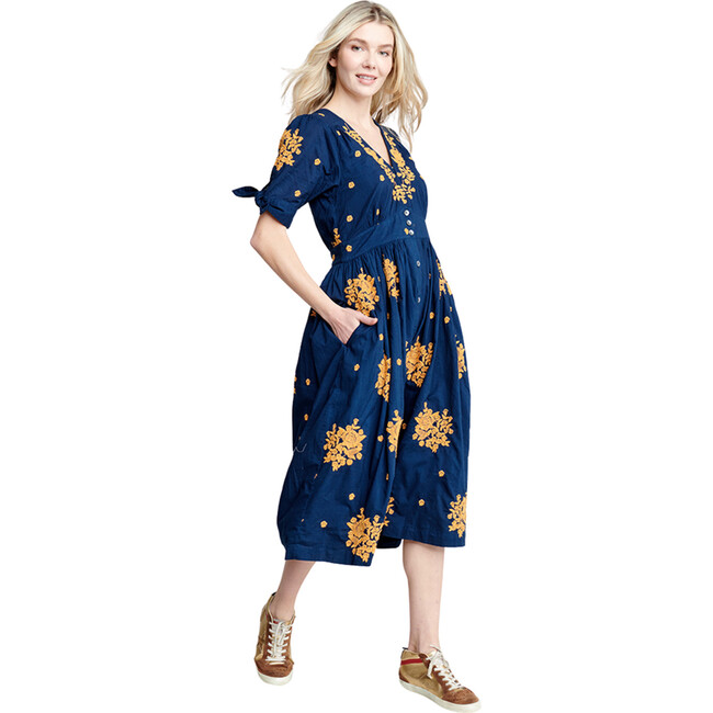 Womens Farah Dress, Navy Embroidery - Dresses - 1
