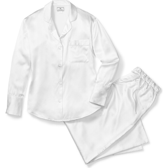 Women's Silk Pajama Set, White - Pajamas - 1