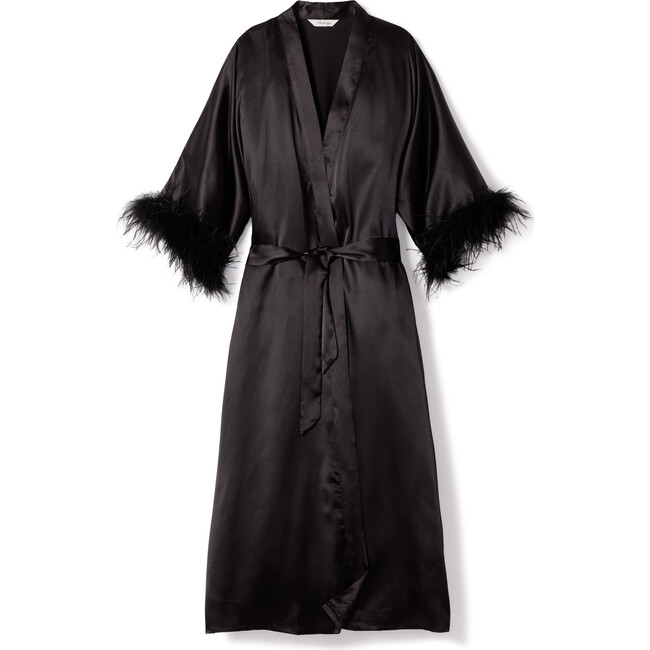 Women's Silk Robe with Feathers, Black