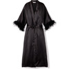 Women's Silk Robe with Feathers, Black - Robes - 1 - thumbnail