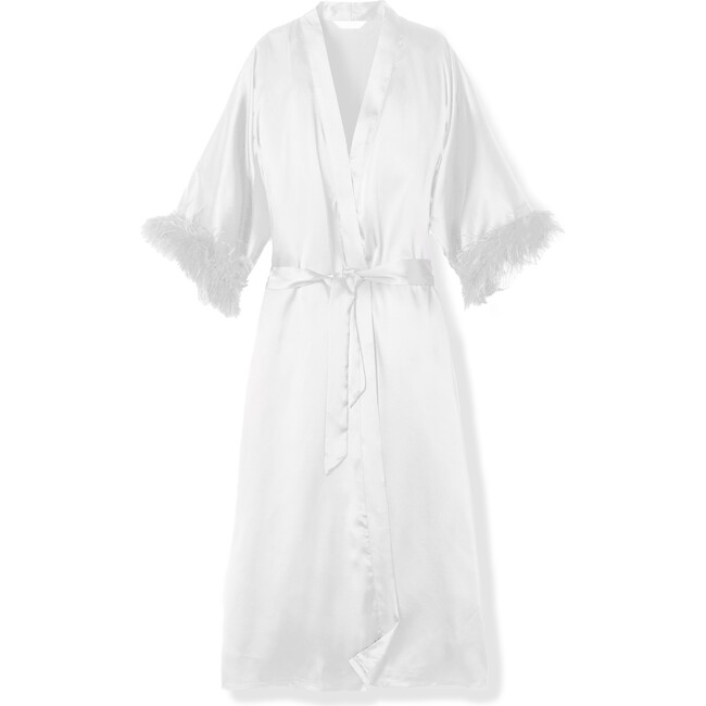 Women's Silk Robe with feathers, White