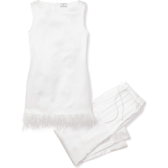 Women's Silk Tunic Set with Feathers, White - Pajamas - 1
