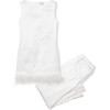 Women's Silk Tunic Set with Feathers, White - Pajamas - 1 - thumbnail