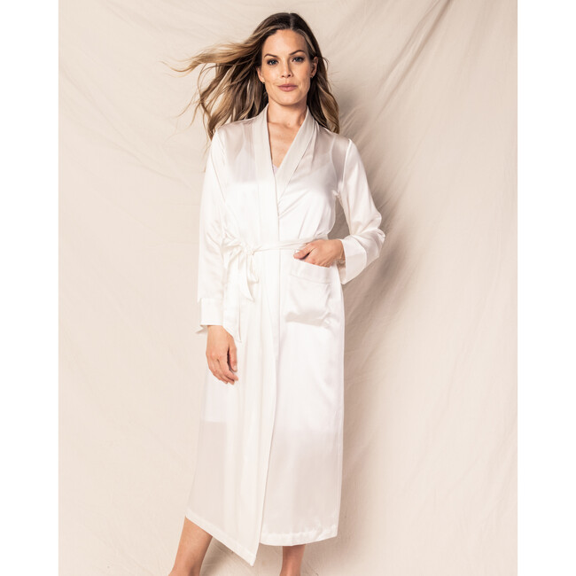 Women's Silk Long Robe, White