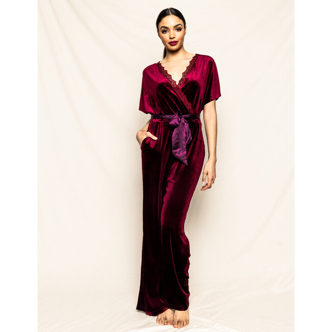 Women's Velour Jumpsuit, Royal Garnet - Rompers - 2