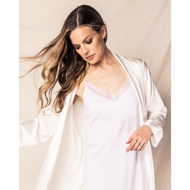 Women's Silk Long Robe, White - Robes - 3