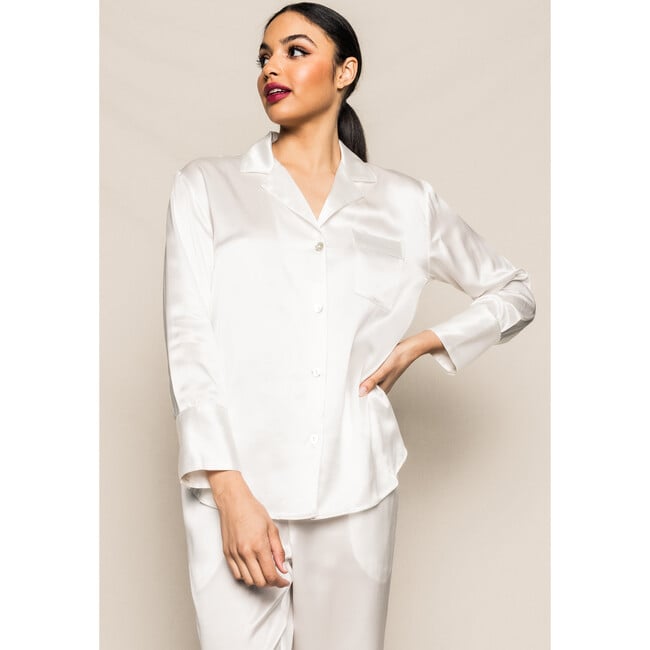 Women's Silk Pajama Set, White - Pajamas - 4