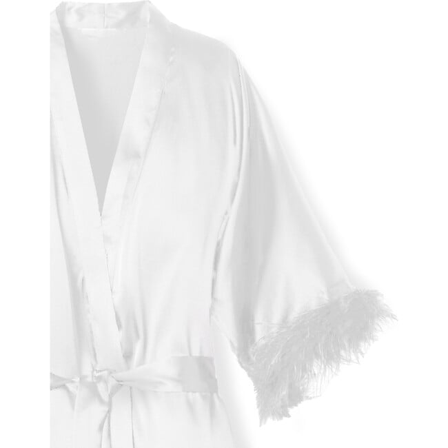 Women's Silk Robe with feathers, White - Robes - 5