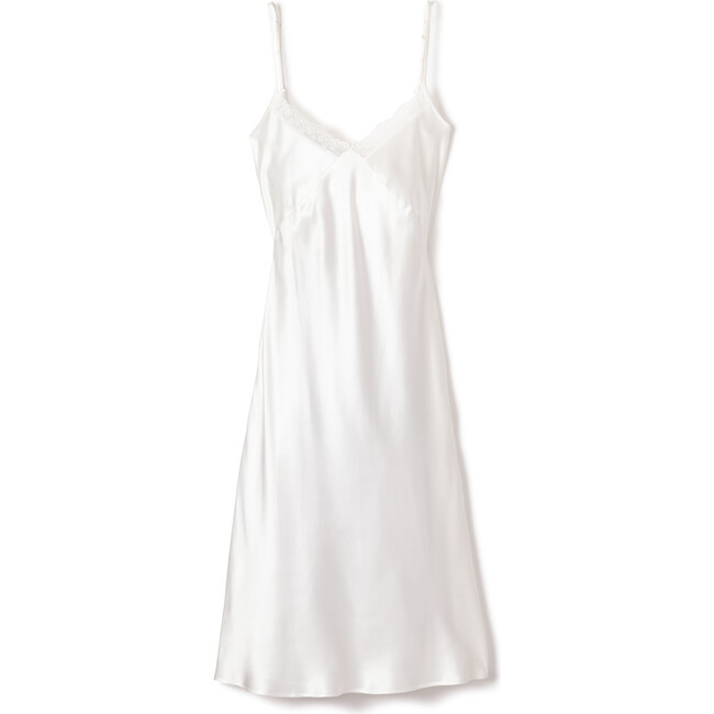 Women's Silk Cosette Slip Dress with Lace, White - Nightgowns - 1