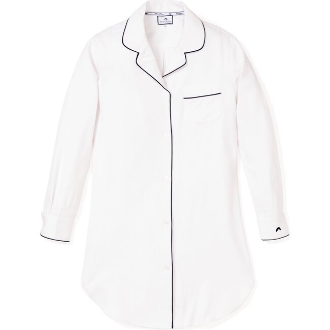 Women's Luxe Pima Cotton Nightshirt, White with Black Piping - Nightgowns - 1