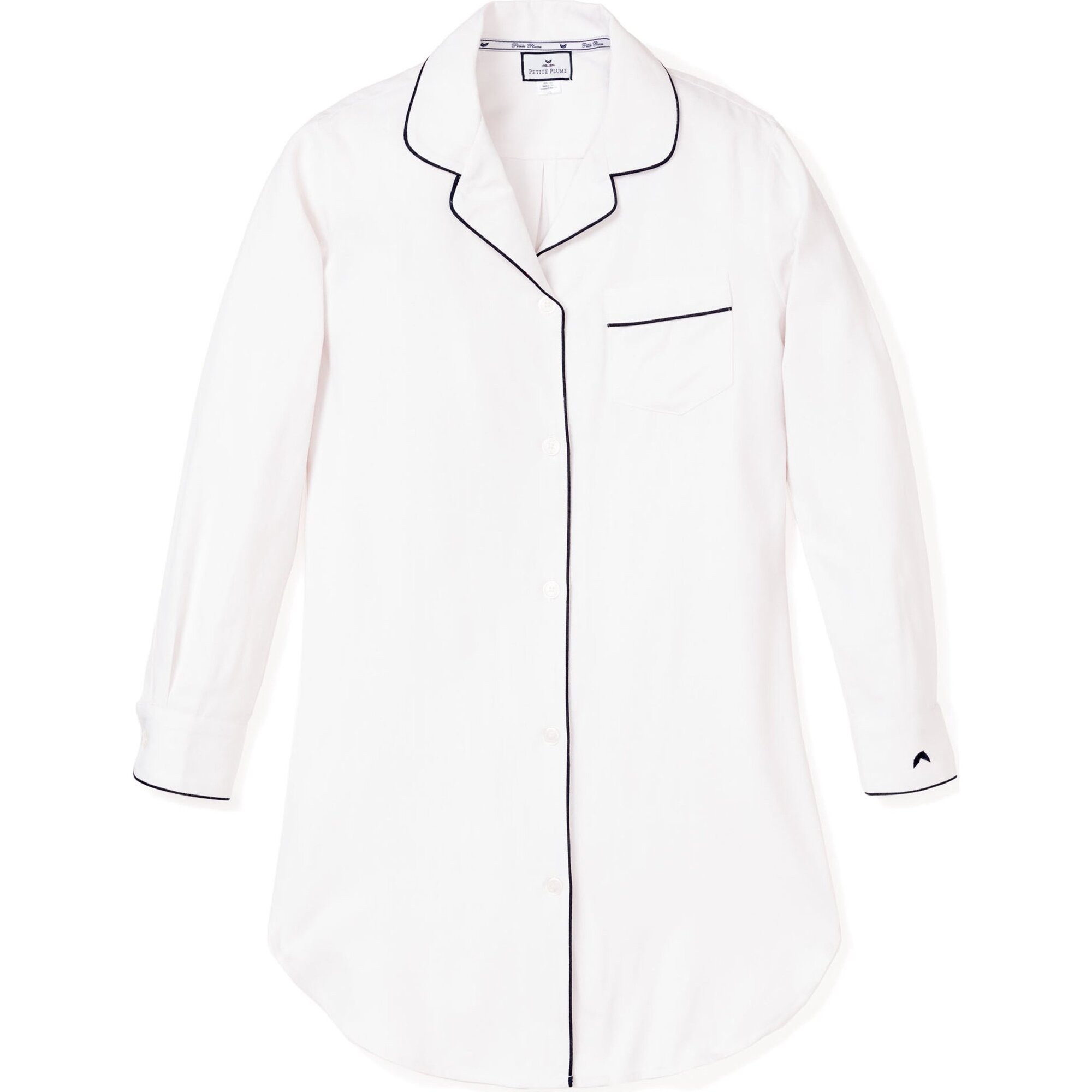 Women's Luxe Pima Cotton Nightshirt, White with Black Piping - Nightgowns - 1