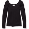 Women's Long Sleeve Pointelle Top, Black - Loungewear - 1 - thumbnail