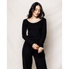 Women's Long Sleeve Pointelle Top, Black - Loungewear - 2 - thumbnail