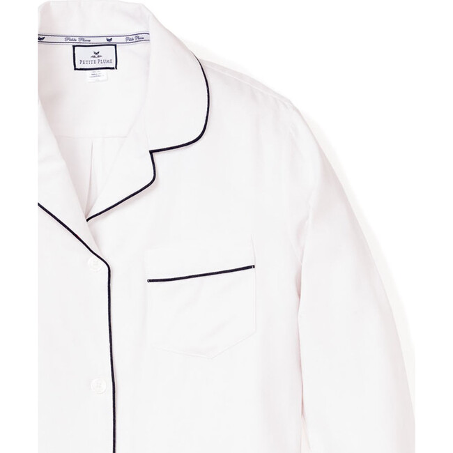 Women's Luxe Pima Cotton Nightshirt, White with Black Piping - Nightgowns - 3