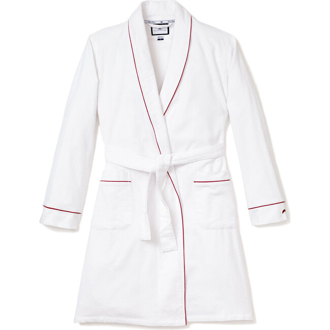 Women's Flannel Robe, White with Red Piping