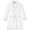Women's Flannel Robe, White with Red Piping - Robes - 1 - thumbnail