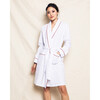 Women's Flannel Robe, White with Red Piping - Robes - 2