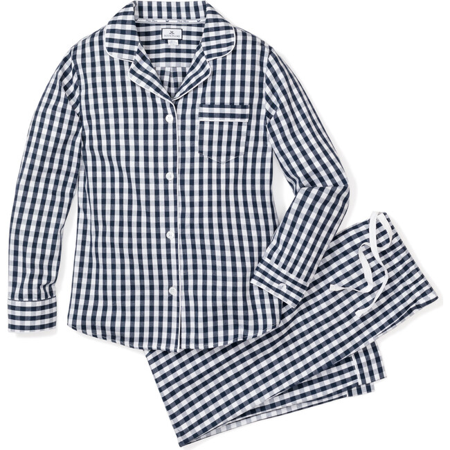 Women's Flannel Pajama Set, Navy Gingham - Pajamas - 1