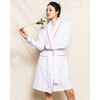 Women's Flannel Robe, White with Red Piping - Robes - 3 - thumbnail