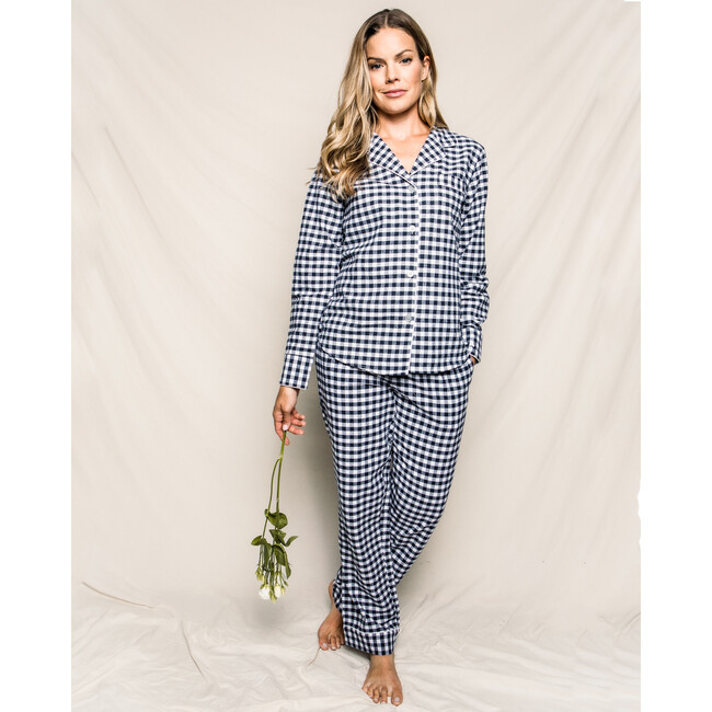 Women's Flannel Pajama Set, Navy Gingham - Pajamas - 5
