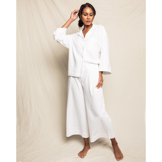 Women's Luxe Pima Cotton Wide Leg Pajama Set, White - Pajamas - 2