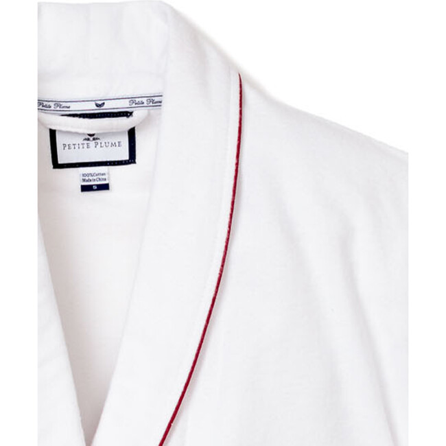 Men's Flannel Robe, White with Red Piping - Robes - 4