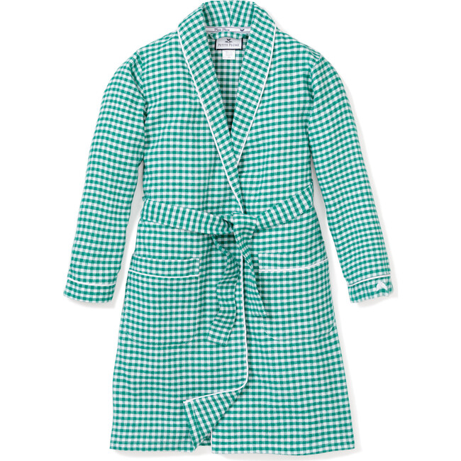 Men's Flannel Robe, Green Gingham - Robes - 1