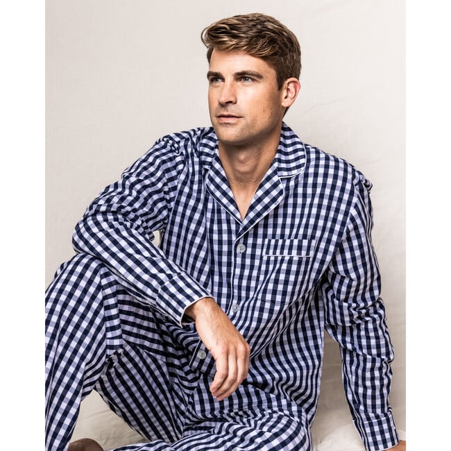 Men's Flannel Pajama Set, Navy Gingham - Pajamas - 2