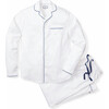 Men's Twill Pajama Set, White with Navy Piping - Pajamas - 2