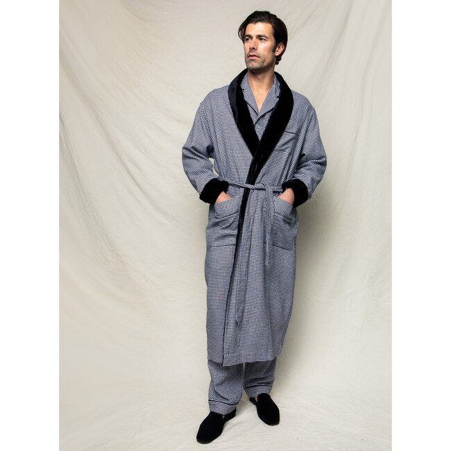 Men's Robe with Velvet Trim, West End Houndstooth - Robes - 2