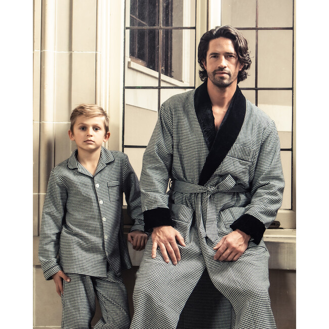 Men's Robe with Velvet Trim, West End Houndstooth - Robes - 5