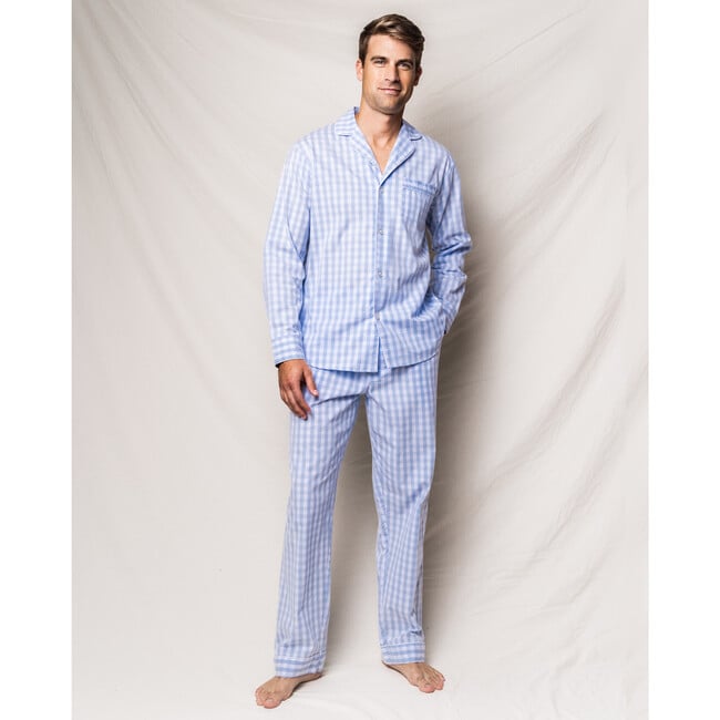 Men's Pajama Set, Light Blue Gingham - Pajamas - 2