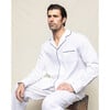 Men's Twill Pajama Set, White with Navy Piping - Pajamas - 7