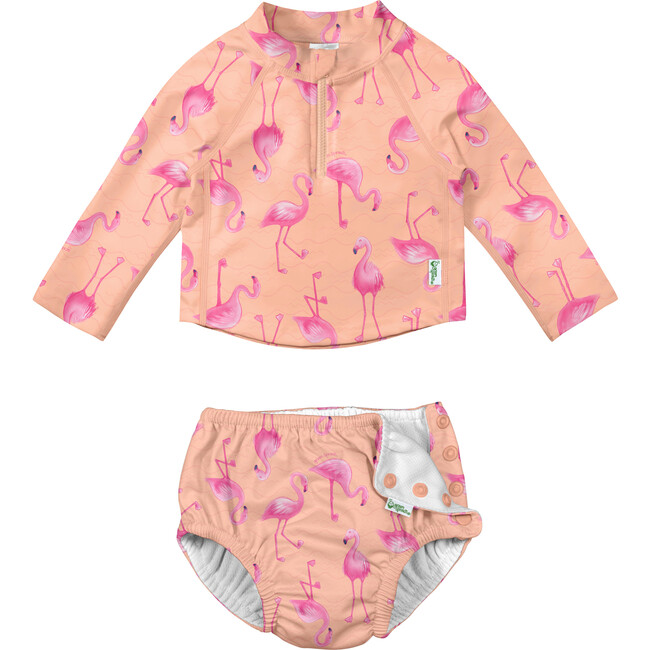 Snap Reusable Absorbent Swimsuit Diaper, Coral Flamingos - Suits & Separates - 1
