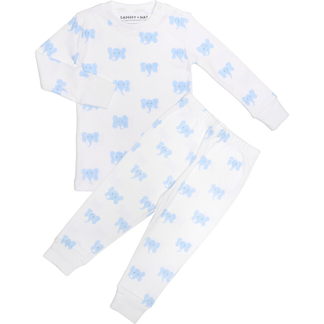 Two Piece Pajama, Blue Elephant Print