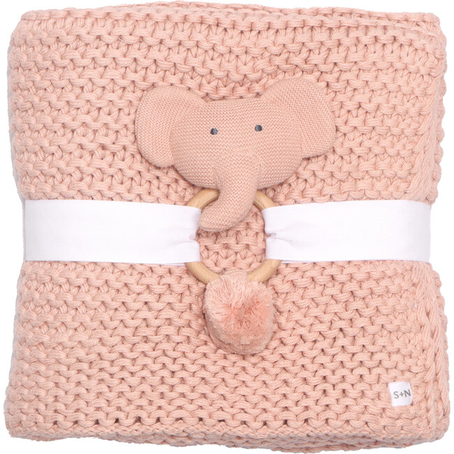 Chunky Knit Blanket and Rattle Set, Pink Pearl