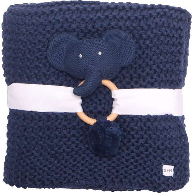 Chunky Knit Blanket and Rattle Set, Cambridge Blue