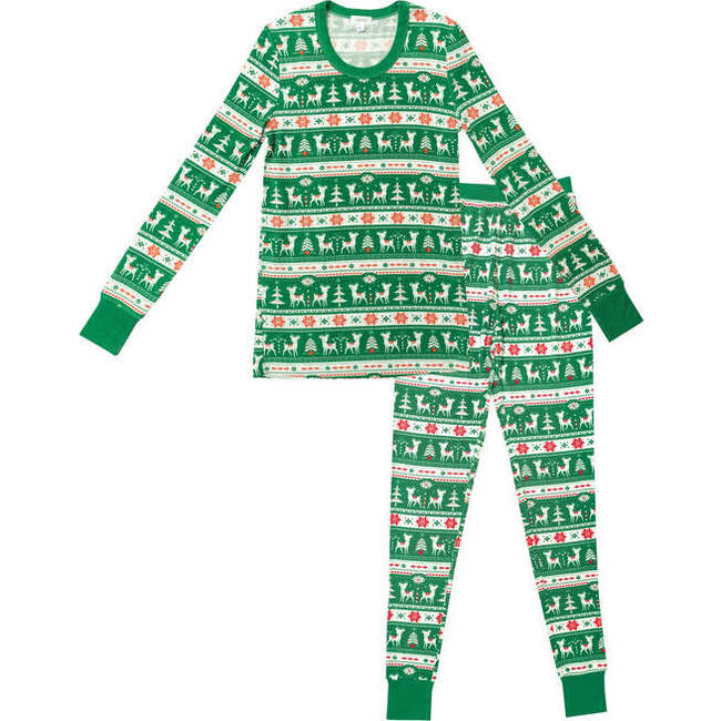 Vintage Deer Fair Isle Jolly Adult Long Sleeve Lounge Set, Green - Loungewear - 1