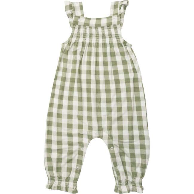Sage Gingham Smocked Front Coverall, Multicolors