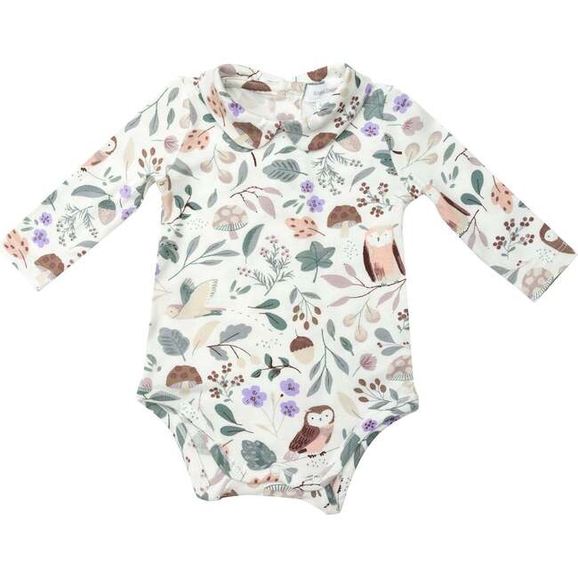 Owls Bodysuit with Peter Pan Collar, Multicolors