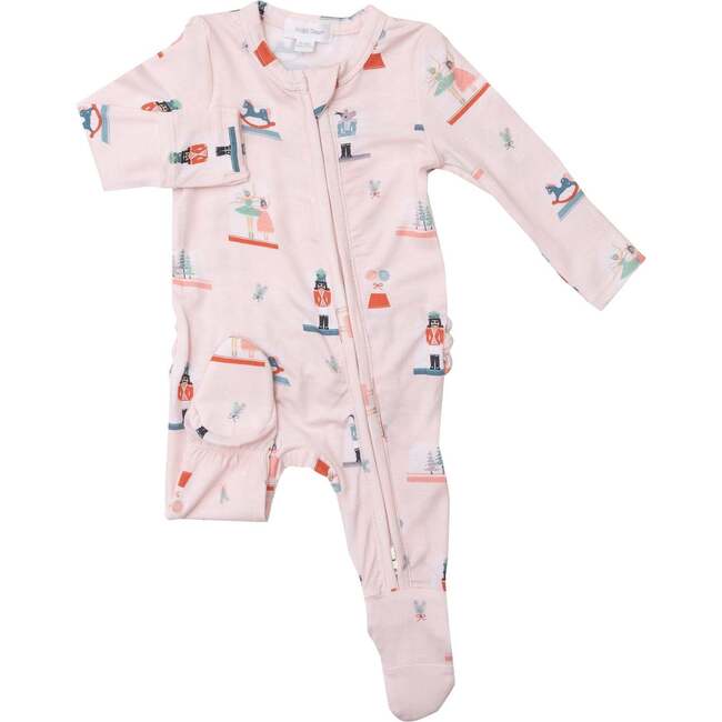 Baby Loren Girls Pink Toile Ruffle Zipper Footie