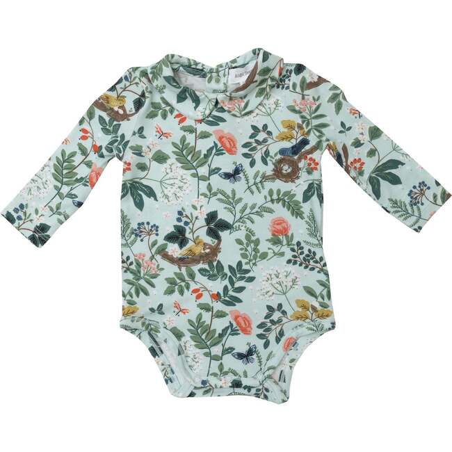 Woodland Bird And Nest Bodysuit with Peter Pan Collar, Multicolors