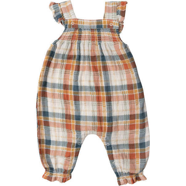 Muslin Plaid Smocked Front Coverall, Multicolors