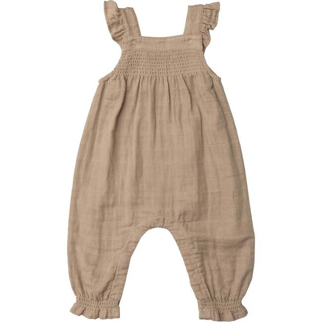 Muslin Nougat Smocked Front Coverall, Tan