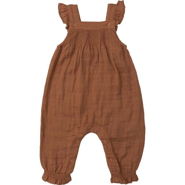 Muslin Caramel Cafe Smocked Front Coverall, Brown