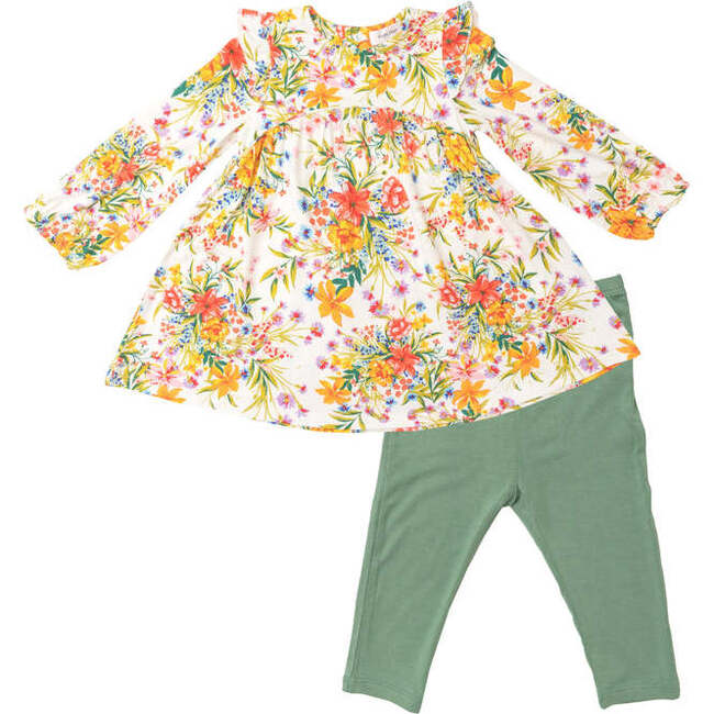 Garden Joy Ruffle Sleeved Dress & Legging, Multicolors - Mixed Apparel Set - 1