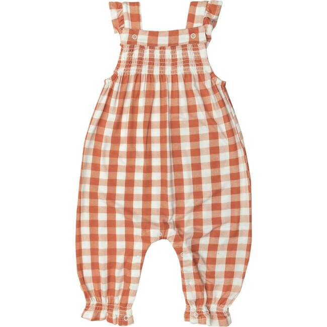 Gingham Pumpkin Smocked Front Coverall, Multicolors