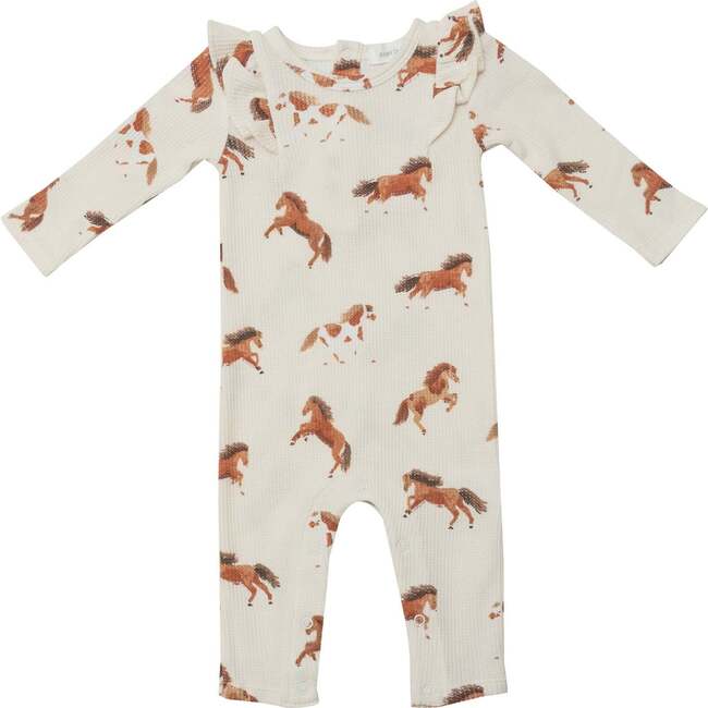 Horses Long Sleeve Ruffle Romper, Multicolors