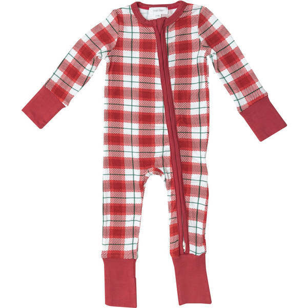 Holiday 2-Way Zipper Romper, Red Plaid